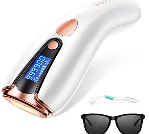 Epilateur Lumiere Pulsee Kismi, IPL 999.900 Laser Epilation pour Hommes et Femmes, avec 2 Modes et 5 Niveaux Dnergie Epilateur Electrique pour Visage, Corps, Maillot et Aisselles, Blanc