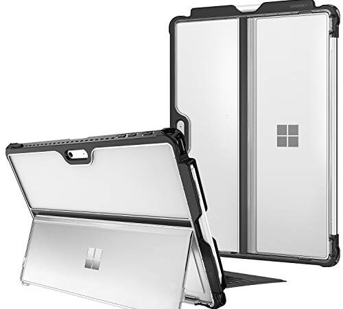 FINTIE Coque pour Microsoft Surface Pro 7+ 2021 / Pro 7 / Pro 6 / Pro 5 / Pro LTE 12.3 Pouces, Coque de Protection avec Rangement Stylet Étui Cover Rigide pour Béquille, Transparent