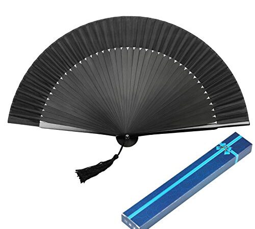 KAKOO Éventail Pliant Ventilateur à Main en Soie Bambou de Style Simple Japonais pour Cadeau de Fête Décoration Cosplay DIY (Bleu Marine)