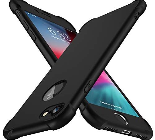 ORETECH Coque Compatible avec iPhone 7 et iPhone 8, avec 2 x Protecteur D'écran en Verre Trempé Housse Hybride Robuste 2 en 1 Antichoc Ultra Mince Anti Rayures PC TPU Etui pour iPhone 8 7 Case Noir