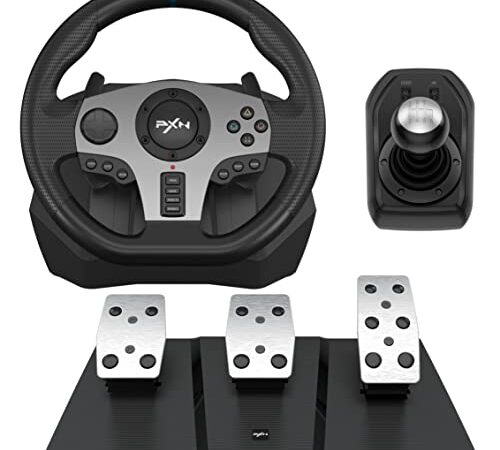 PXN V9 Volant de Jeux, PC Volant avec Pédales et Levier de Vitesses, 270/900° Volant de Course, Retour de Vibratoire, Volant pour PS4, Xbox One, Xbox Series X|S, PC, PS3, Nintendo Switch