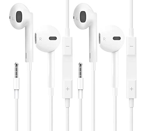 【2Pack】 Écouteurs Intra-Auriculaires, GORPWA Écouteurs Intra-Auriculaires Filaires Anti-Bruit Casque Ergonomique Stéréo avec Microphone pour, Phone,MP3, Huawei, Samsung, Câble Aux 3,5 mm