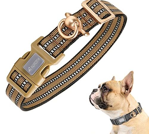 Auroth Collier pour Chiens de Taille Moyenne à Grande, Collier Réfléchissant pour Chien, Collier Réglable en Nylon Souple avec Anneau en D en Métal Résistant, sans Risque d'Emmêlement Armé Vert M