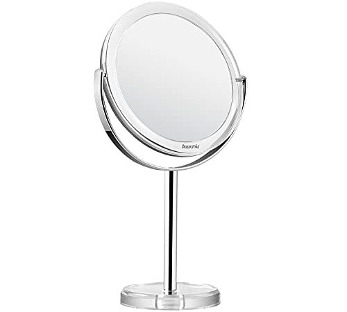 Auxmir Miroir Maquillage Grossissant 1x / 10x Pivote à Deux Côtés, Miroir de Table Rotation à 360°, Miroir Coméstique Double Face avec Support, Style Rétro Bord Transparent