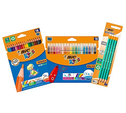 BIC Kit Rentrée des Classes - 18 Feutres de Coloriage/18 Crayons de Couleur/8 Crayons à Papier HB, Lot de 3