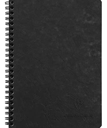 Clairefontaine 785361C Un Carnet à Spirale Noir - A5 14,8x21 cm 100 Pages Lignées Papier Clairefontaine Blanc 90 g - Couverture Carte Lustrée Grain Cuir - Collection Age Bag