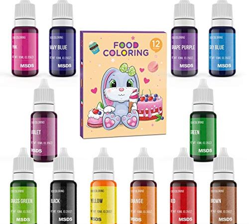 Colorant Alimentaire Liquide Concentré Nourriture12 Couleurs 10 ml food coloring pour Chocolat Fondant Gateau Glace Biscuit