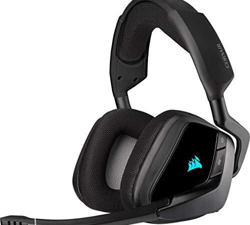 Corsair VOID ELITE RGB Wireless Casque de Gaming (Son surround 7.1, Sans-fil 2,4 GHz à faible latence, 12 mètres Portée, Customisable Éclairage RGB avec PC, PS4 Compatibilité) Noir