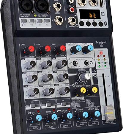 Depusheng DE8 Mini table de mixage DJ son 8 canaux Console de réverbération Table de mixage de carte son USB Table de mixage audio d'effet DSP pour l'enregistrement sur ordinateur, bandes