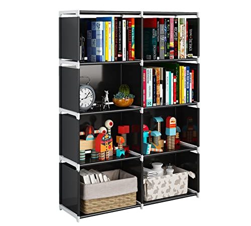 JIUYOTREE bibliothèque étagère Rangement 8 Compartiments Meuble de Rangement cubique Organisateur de Stockage de Cubes pour Livres, vêtements, Jouets, boîtes, Noir