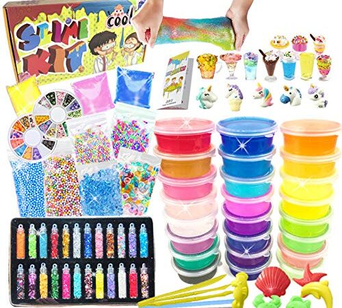 Kit de Slime - Kit de bave pour Filles et garçons, kit de bave avec 24 Couleurs de bave Transparente, charmes, Jouets d'art pour Enfants Cadeaux pour Les Enfants de 6 Ans et Plus