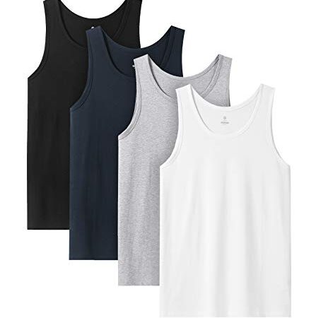 LAPASA Lot de 4 Débardeur de Sport Homme Haut Top T-Shirt Maillot sans Manches 100% Coton M35&M36 - 4 Couleurs (Coupe Droite, Non Côtelé en Coton) - Taille XL