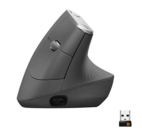 Logitech MX Vertical Souris sans Fil Ergonomique, Multi-Dispositifs, Bluetooth ou 2,4 GHz avec Récepteur USB Unifying, Suivi Optique 4000 PPP, 4 Boutons, Charge Rapide, Portable/PC/Mac/iPad OS - Noir