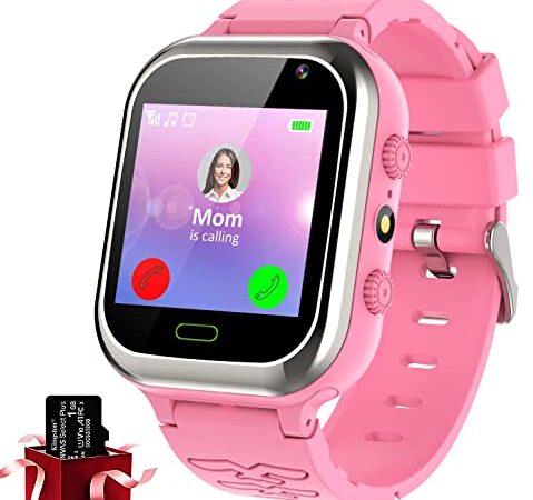 Montre Connectée Enfant - Montre Intelligente Enfants Smartwatch Téléphone, Caméra SOS Jeux éducatifs Lecteur MP3 Musique, Garçons Filles étudiants Cadeau d'anniversaire Idéal 4-12 Ans(Rose)