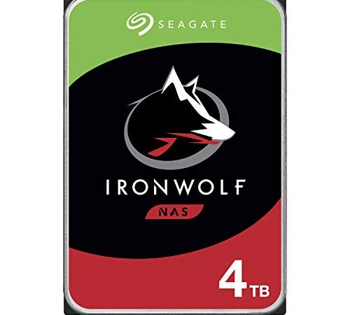 Seagate IronWolf 4 To, Disque dur interne NAS HDD, CMR 3,5" SATA 6 Gbit/s 5 900 tr/min, 64 Mo de mémoire cache, pour NAS RAID, Ouverture facile, services Rescue valables 3 ans (ST4000VNZ08)