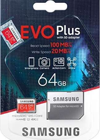 Carte mémoire Samsung Evo Plus 64 Go microSD SDXC Classe 10 (2020) modèle jusqu'à 100 Mo/S Full HD et 4K UHD avec Adaptateur