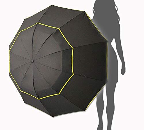 Kalolary Extra Large Parapluie de Golf Parapluie Pliant Imperméable Compact Oversize, Double Auvent Ventilé Imperméable Bâton Parapluies de Voyage pour Femmes et Hommes Usage Domestique (Noir)