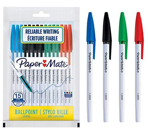 Paper Mate Stylos à bille 045 | Pointe moyenne (1,0 mm) | Encre assorties | Lot de 15