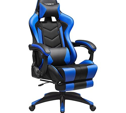 SONGMICS Fauteuil Gamer, Chaise Gaming, Siège de Bureau Ergonomique, Repose-Pieds télescopique, Dossier réglable de 90° à 135°, accoudoirs synchronisés, Charge 150 kg, Noir et Bleu RCG026B01