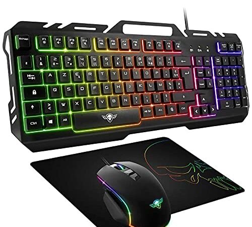 SPIRIT OF GAMER - Pack Gaming 3 en 1 Pro-MK5 - Clavier Gamer RGB Anti-Ghosting - Souris Gamer 7 Boutons RGB 3200 DPI - Tapis Anti-Dérapant - Compatible PC/Playstation/Xbox