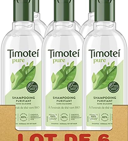 Timotei Shampooing Femme Purifiant à l'Extrait de Thé Vert Bio, Fraîcheur et Légereté, Cheveux normaux régraissant vite, Sans silicone Lot de 6 x 300ml