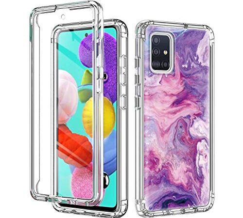 Yoedge Coque pour Samsung Galaxy A50 Etui 360 Degré Antichoc Transparente Silicone Bumper Integrale Full Body Protection, avec Protecteur d'écran Housse pour Samsung A50 / A30S / A50s - Violet Marbre