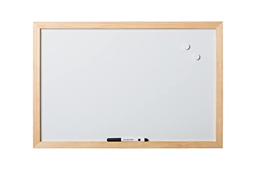 Bi-Office, Tableau blanc Magnétique Optimum, effaçable à sec, cadre en bois de pin, 60 x 45 cm