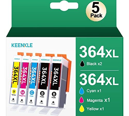 364 XL Pack de 5 Cartouches d'encre Compatible Remplacement pour HP 364 364XL pour HP Photosmart 5520 5510 5522 5520 6520 B8550 C5388 7510 7520 Officejet 4620 Deskjet 3070A (Noir Cyan Magenta Jaune)