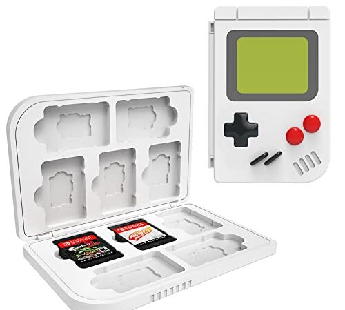 Boîte de rangement 20 en 1 pour cartes de jeu Nintendo Switch, portable et magnétique avec 10 emplacements pour cartes de jeu et 10 emplacements pour cartes micro SD, Blanc.