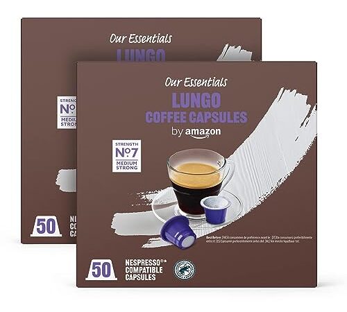 by Amazon Capsules de café Lungo compatibles Nespresso, 100 capsules (2 paquets x 50) - Certifié Rainforest Alliance