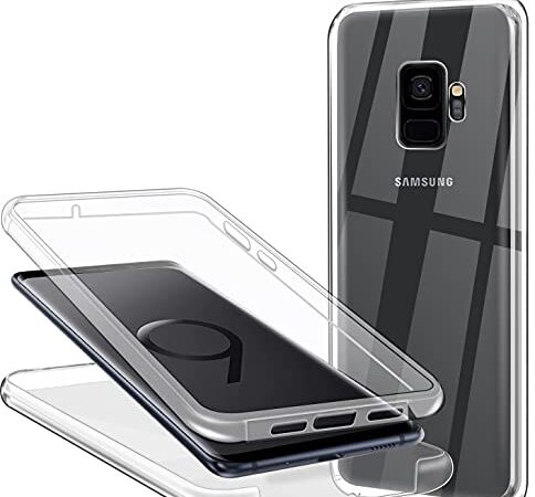 Coque pour Samsung Galaxy S9 360 Degrés Protection, Transparente Souple Mince Étui en Silicone TPU Front et PC Retour Anti-Scratch Anti Choc Bumper Full Body Coque Housse pour Samsung Galaxy S9