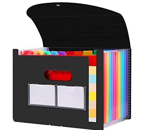 Diboniur Range Document Bureau, Rangement Papier Administratif, Classeur Trieur 12 Compartiments, Extensible A4 Trieur Document avec Couvercle, Dossiers de Fichiers Accordéon Organiseur (Noir)