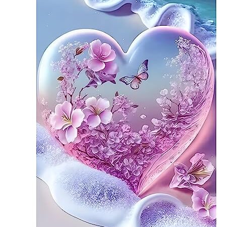 DPHERO 5D Cœur Diamond Painting, DIY Fantaisie Plage Peinture Broderie Diamant Painting Kit Complet,Bricolage Fleurs Diamant Artisanat Strass Point de Croix Painting pour Adultes Enfants 30x40 cm