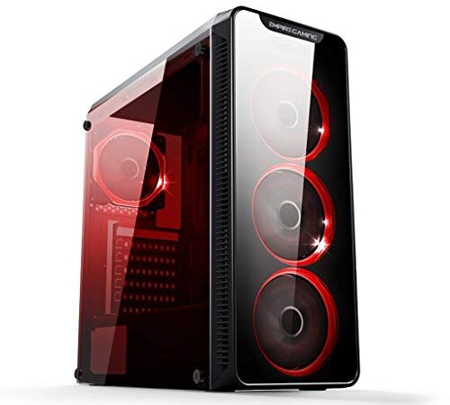 EMPIRE GAMING - Boîtier PC Gamer WarMachine - Moyenne Tour ATX - Façade en Verre, Paroi en Verre Complète et Trempée, Ventilateurs Silencieux - LED RGB Dual Ring - Rétroéclairage 11 Modes