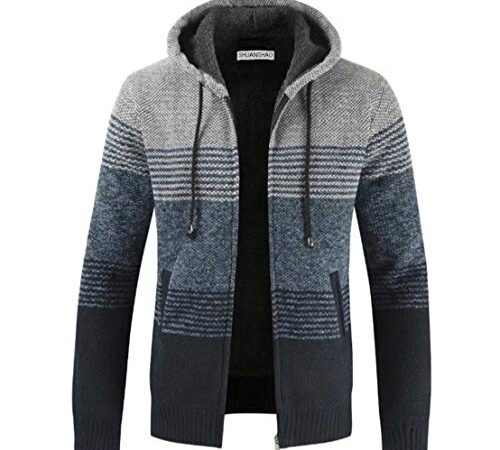 Homme Automne Hiver Pull Hoodie Sweater Chandail à Capuche Hoodie Veste en Maille Gilet Polaires Polaires Doublé Chandail Tricot à Capuche Cardigan Homme,XL,Gris-A Gris Clair