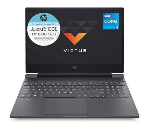 HP Victus 15-fa0005sf PC Portable Gaming 15.6" FHD IPS (Intel Core i5-12450H, RAM 16 Go, SSD 512 Go, NVIDIA GeForce GTX 1650, AZERTY, Windows 11) Argent mica - Jusqu'à 100€ remboursés