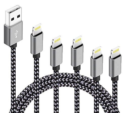 IDISON Chargeur iPhone Cable, 5 Pack (3M 2M 2M 1M 1M) Apple Câble Lightning MFi Certifié Nylon Chargeur Rapide iPhone Compatible Pour iPhone 14 13 12 Max XR 8 7 Plus Pro Mini 6S 5S 5C