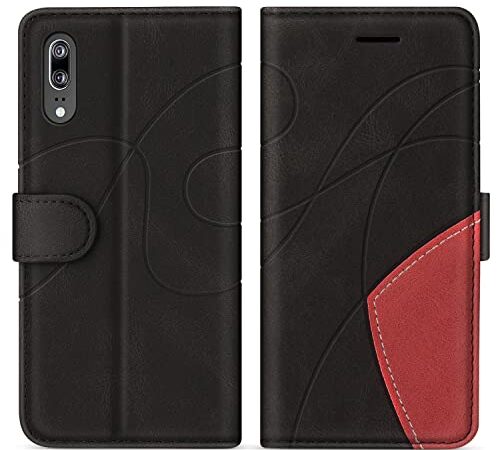 KKEIKO Coque pour Huawei P20, Portefeuille Etui en Cuir PU Coque pour Huawei P20, Antichoc Housse de Protection avec Fente Carte, Noir