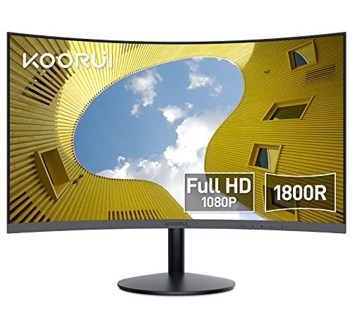 KOORUI Écran PC Incurvé - Dalle VA 23.6 Pouces, Résolution FHD (1920 x 1080), 1800R, 60Hz, 5ms, HDMI, VGA, Réglage de l’Inclinaison, Angle de Vision de 178°, Ecran pc Gamer Incurvé, Noir, 24N5C