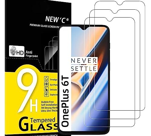 NEW'C Lot de 3, Verre Trempé pour One Plus 6T, Oneplus 7, Film Protection écran - Anti Rayures - sans Bulles d'air -Ultra Résistant (0,33mm HD Ultra Transparent) Dureté 9H Glass