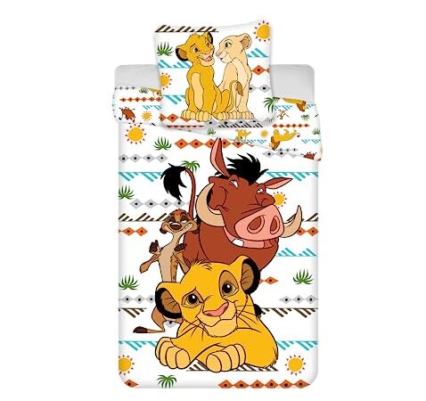 Parure de Lit Le Roi Lion Africa, 100% Coton, Housse de Couette Disney 140x200 cm + Taie d'oreiller 65x65 cm, avec Simba, Timon et Pumba