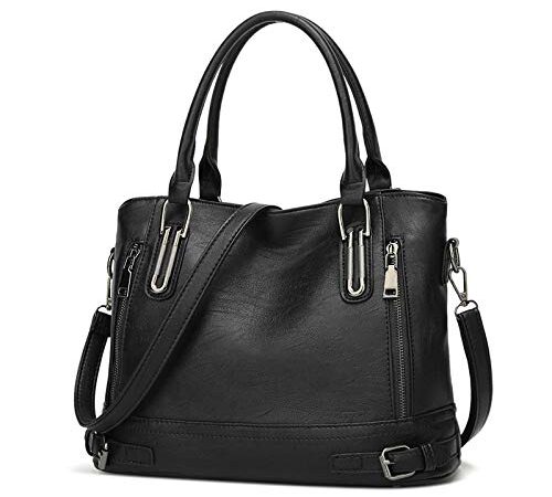 Sac à Main bandouliere en Cuir PU pour Femme Messenger Hobo Sac Fourre Tout Grande capacité pour Le Travail Shopping Party Voyage-Noir