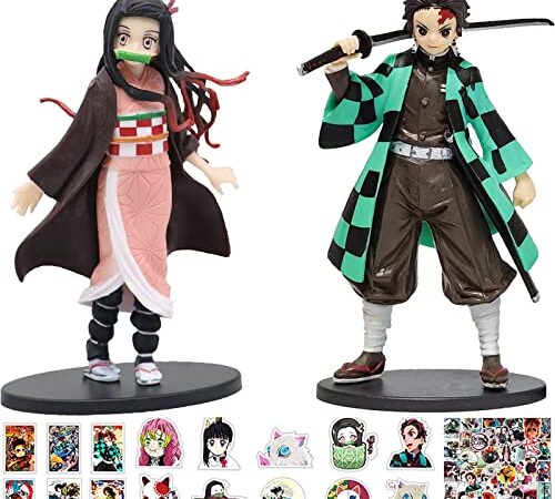 TASAHNI Lot de 2 Figurines de Dessin animé Demon Slayer - Dessin animé - Modèle d'anime - Étanche - avec Autocollant de Dessin animé - pour Cadeau d'anniversaire - Décoration d'intérieur