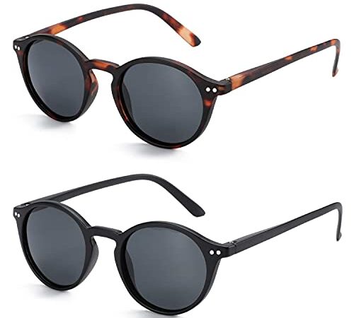 ZENOTTIC 2 Paires Lunettes de Soleil Polarisées pour Femmes Hommes Rétro Vintage Rond Carré 100% Anti UV400