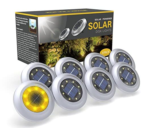 ZFITEI Lot de 8 lampes solaires d'extérieur – Lampes solaires étanches IP65 – pour jardin, pelouse, terrasse et cour (blanc chaud)