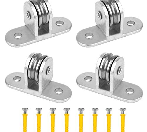 4 Pièces Poulies de Levage Mouflage pour Cable, 60mm Section Verticale Poulie Simple, Roulette Rail Portail Coulissan Acier Inox, Bloc de Poulie avec 8 Vis, pour Corde à Linge, Cordes