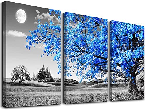 Arbre Bleu Ableau Decoration Murale Salon Toile Tableau Nature Arbre De Vie Affiche Décoration Chambre Adulte Cadre Tableau Deco Poster Mural Noir Et Blanc Impression Sur Toile