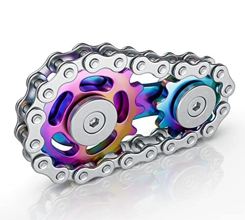 Coolden Hand Spinner Bike Chain Fidget Toys Design 2 Vitesses Spin Fingerspoints Gyroscope Jouet Spinning Métal Acier Inoxydable avec Roulements Lisses Anti Stress Fidget Spinner pour Adultes Enfants