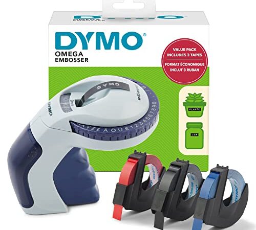 DYMO Système de marquage avec 3 rubans - Kit de démarrage pour l'étiqueteuse Omega - Design compact avec molette Turn Click - Pour la maison, le bricolage et les loisirs créatifs (£/€, Ä, Ö & Ü)
