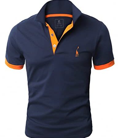 GLESTORE Polo Homme Golf Tennis Manche Courte Casual Sport T-Shirt, Coton Slim Fit Vetement Bleu Foncé 3XL